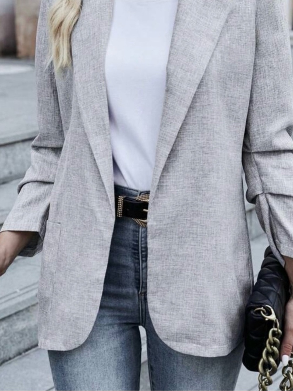 Light Gray Women's Blazer Jacket - Contemporary Tailored Coat